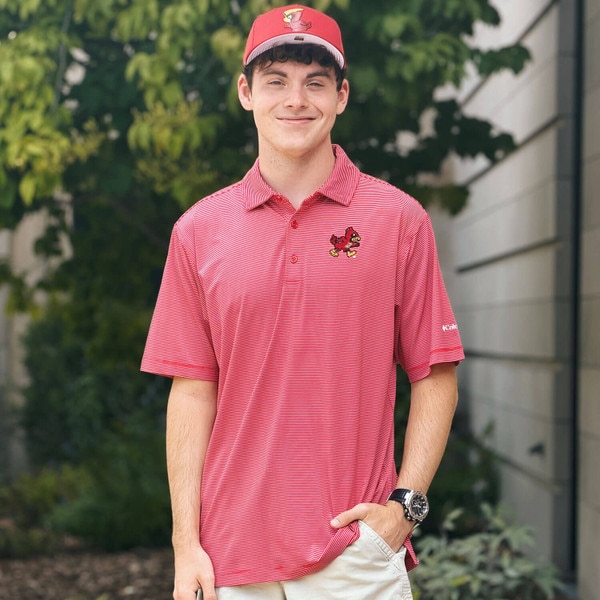 Columbia Walking Cy Cardinal Striped Polo